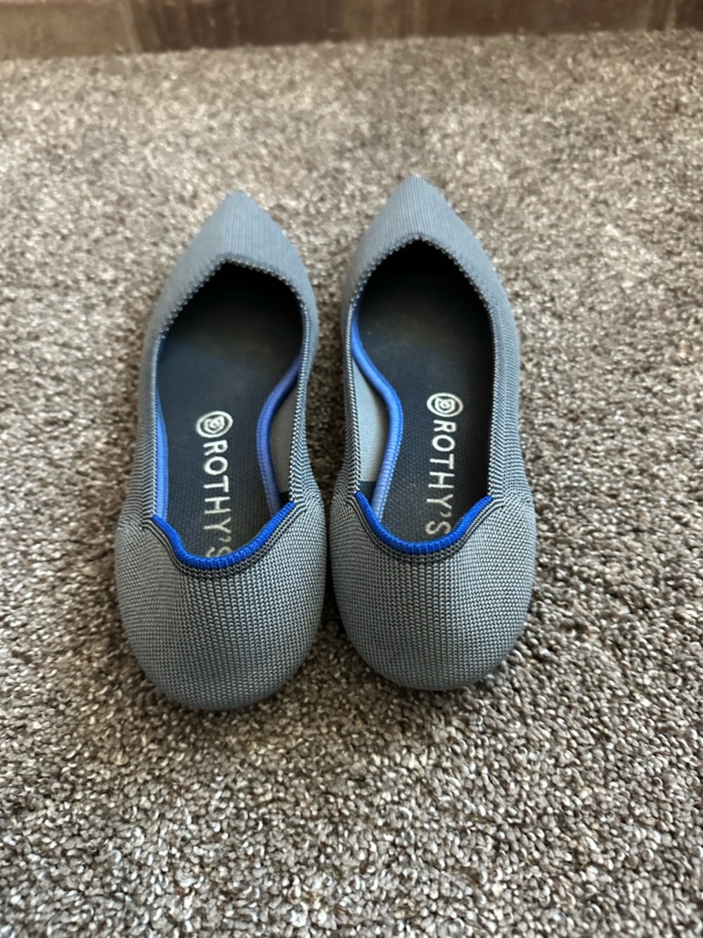 Rothy’s The Point Heather Gray Knit Flats Blue Halo Trim Size 9.5 Like New - Picture 4 of 6